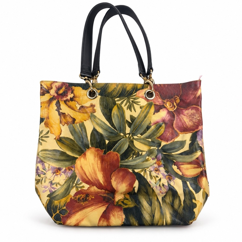 Maurizio Taiuti Vintage Y2K Genuine Leather Floral Tote Italian Shoulder Bag